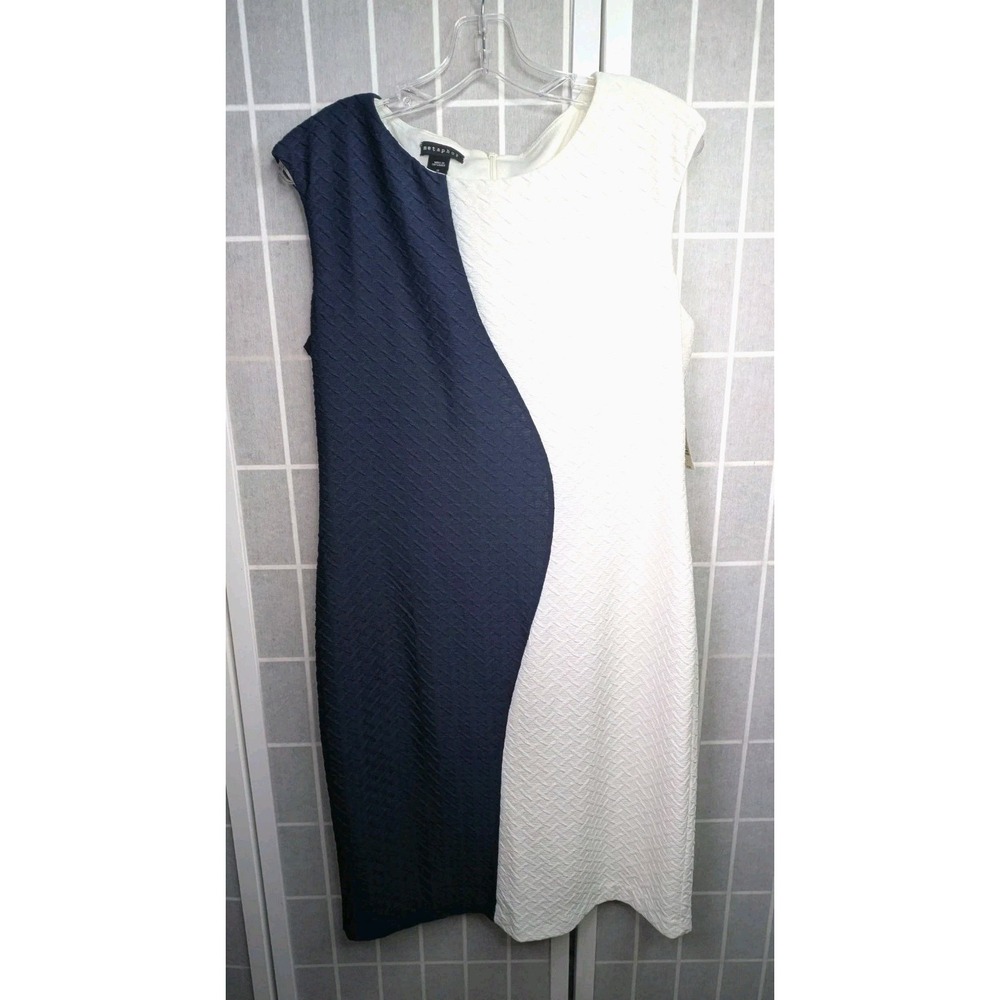 Metaphor Women's Colorblock Dress 12 NWT ($70) Stretchy Textured Zip Navy White